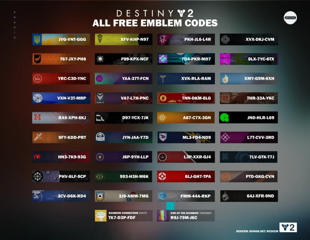 Destiny 2 all free emblem codes